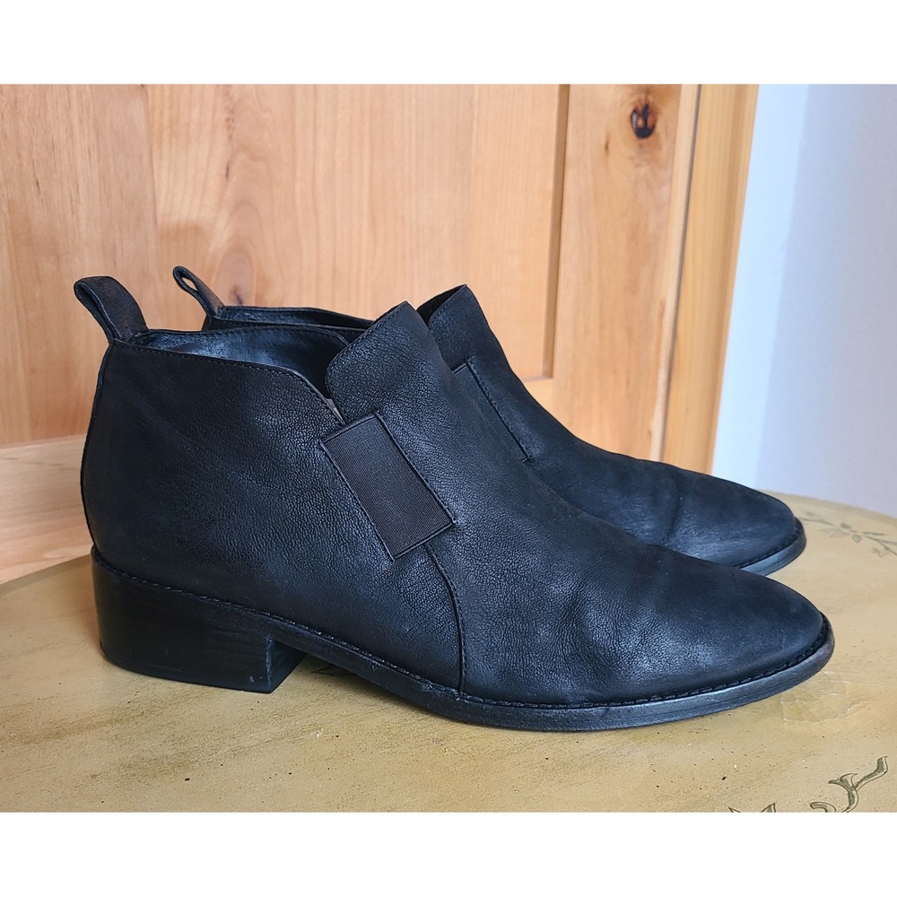 Eileen Fisher EU 42 US 11 Black Leather‎ Flat Block Heel Ankle Boots Minimalist